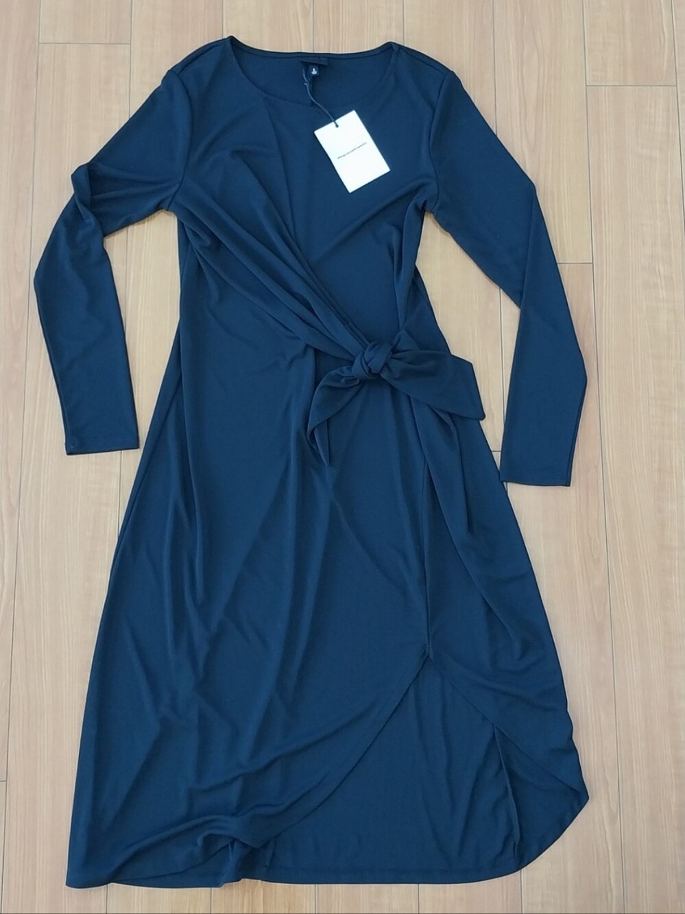 BNWT Who What Wear Black Long-Sleeve Wrap Tie Dress Sz Size Small S